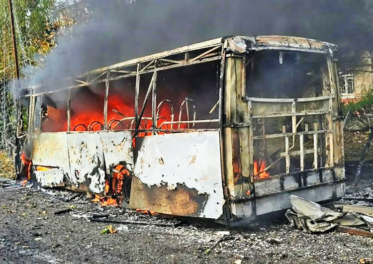 As Moscow loses ground in Ukraine, it is escalating airstrikes on workers there. Above, deadly glide bomb attack on bus stop in Kramatorsk Oct. 8 killed at least 30 people, injured 18 more.
