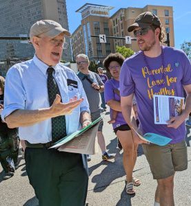 Tony Lane, left, SWP candidate for Pennsylvania governor, marching in Pittsburgh Labor Day Parade Sept. 7 with SEIU healthcare workers who won union recognition in 2025.