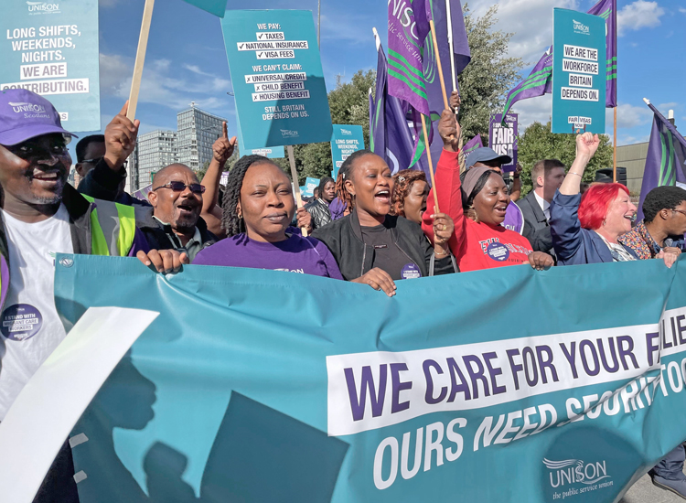 Hundreds of immigrant workers came from across U.K. to protest Sept. 28 in Liverpool against deepening attacks on immigrants, overwhelmingly care workers. The rally was called by public sector workers’ union Unison and held outside annual conference of governing Labour Party.